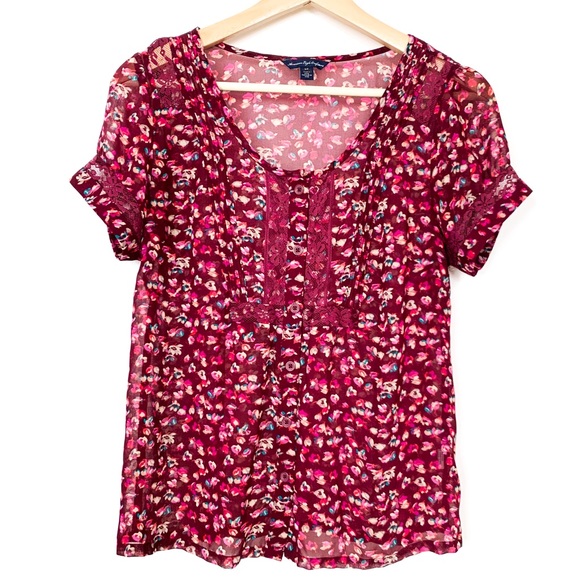 American Eagle Outfitters Tops - American Eagle Raspberry Floral Top size Small
